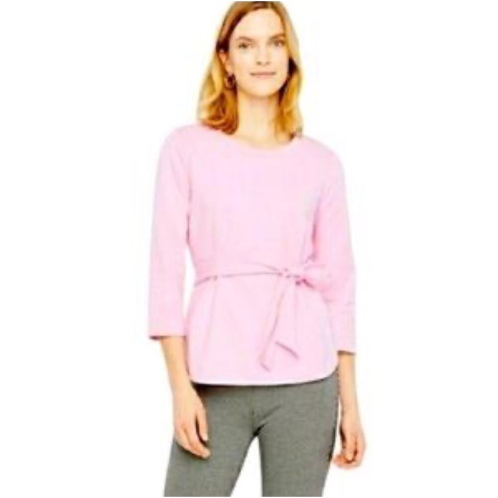 Ann Taylor Pink Belted Wrap Tie Waist  Top Women's L Cotton Spandex Blend‎